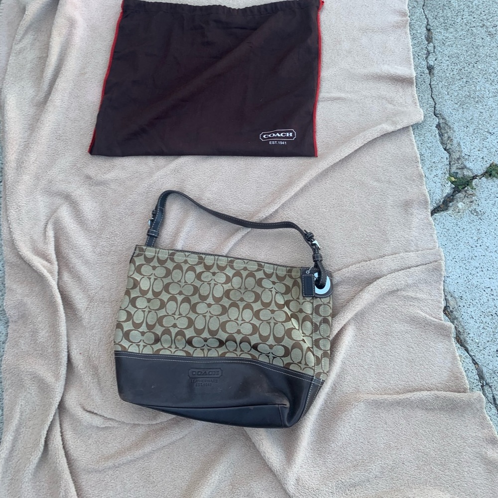 Coach purse brown leather trim Orginal C logos